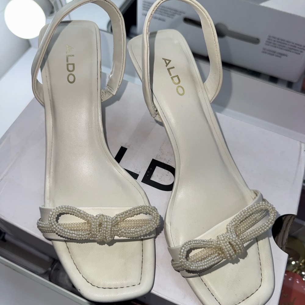 Aldo Elegant White Sandals with Beaded Bow